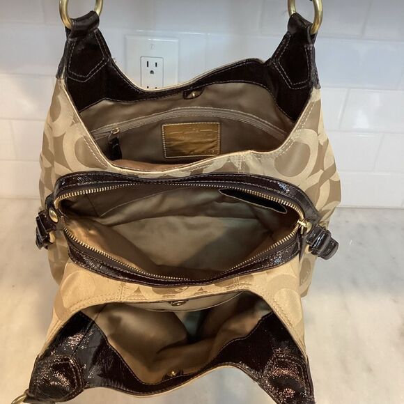 Coach Madison Maggie OpArt Patent Leather Hobo Bag - Picture 12 of 16